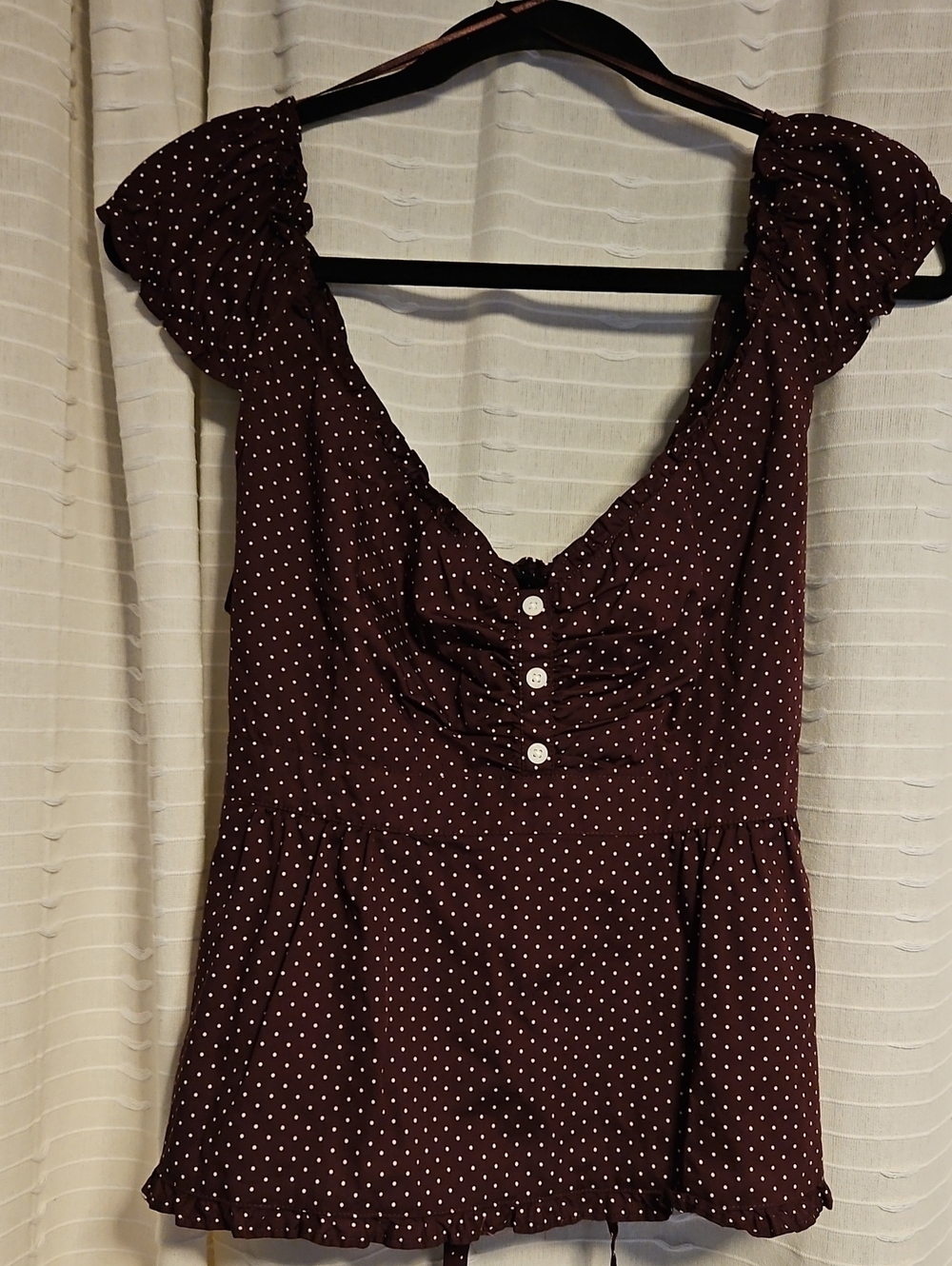 wild fable Burgundy Polka Dot Puff Sleeve Peplum Top